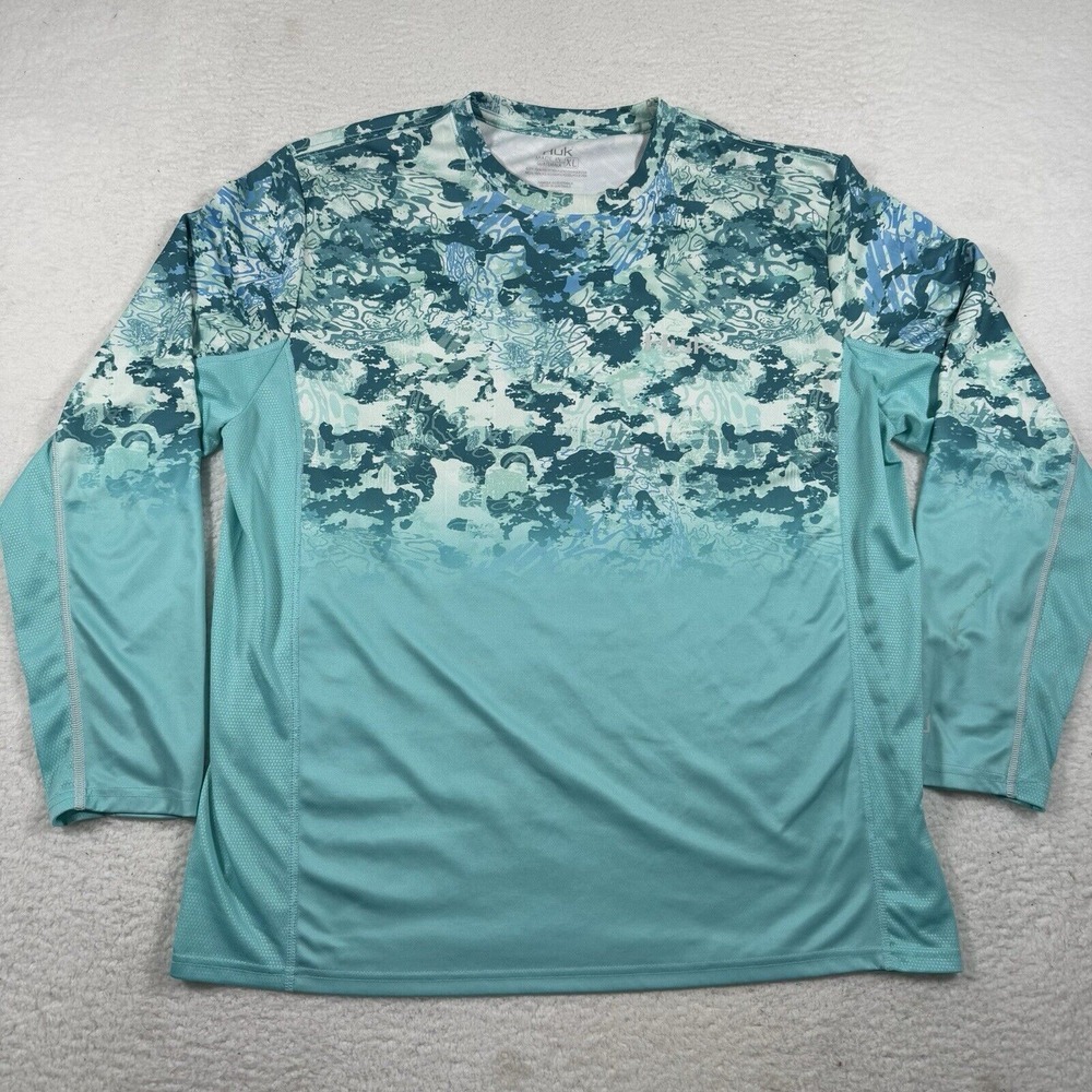 Huk Shirt Mens XL Blue Camo Long Sleeve Performance Fishing Lightweight Mesh‎
